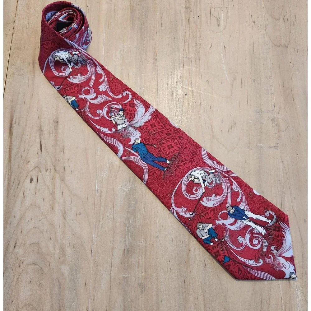 MARK ALEXANDER Golf Neck Tie 100% Silk Made In USA Golfers‎ Vintage Red EUC